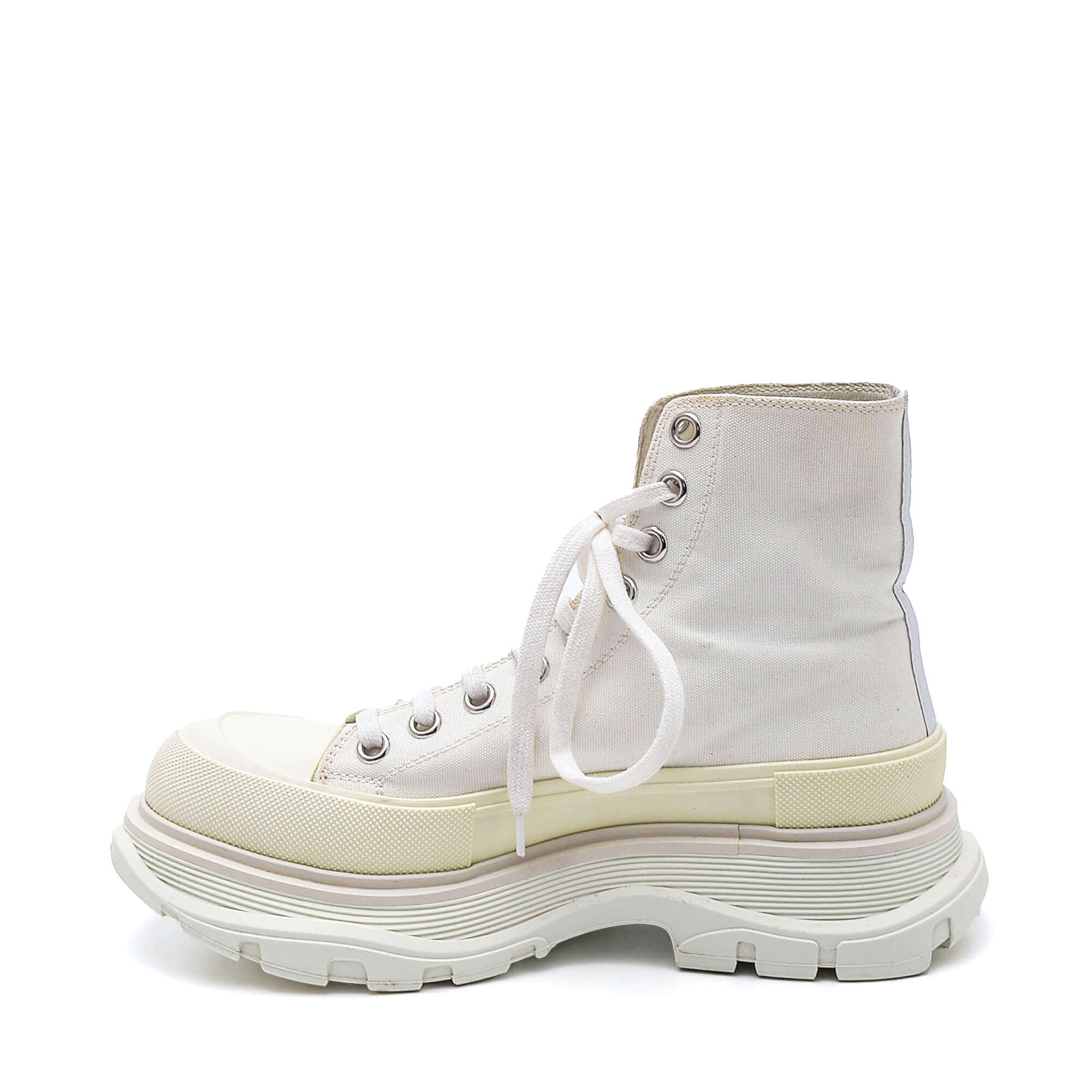 Alexander McQueen - White Canvas Lace Up Tread Slick High Top Sneakers